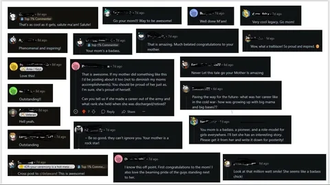 My mom Linda — Then: the first Black woman to complete Delaware’s Army National Guard OCS (1977). Now: reading your Reddit comments, 46 years later. She finally feels seen.