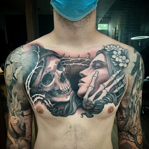 “Don’t Fear the Reaper” Chest Piece by Michael Kelly at the Grand Reaper in San Diego, CA