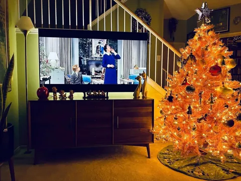 My pink Christmas tree in the living room