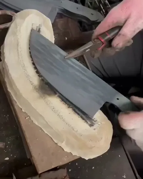 Knife blade getting red hot before quenching