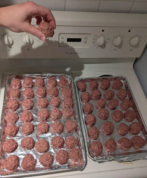 I had one meatball left to fit on the baking sheet