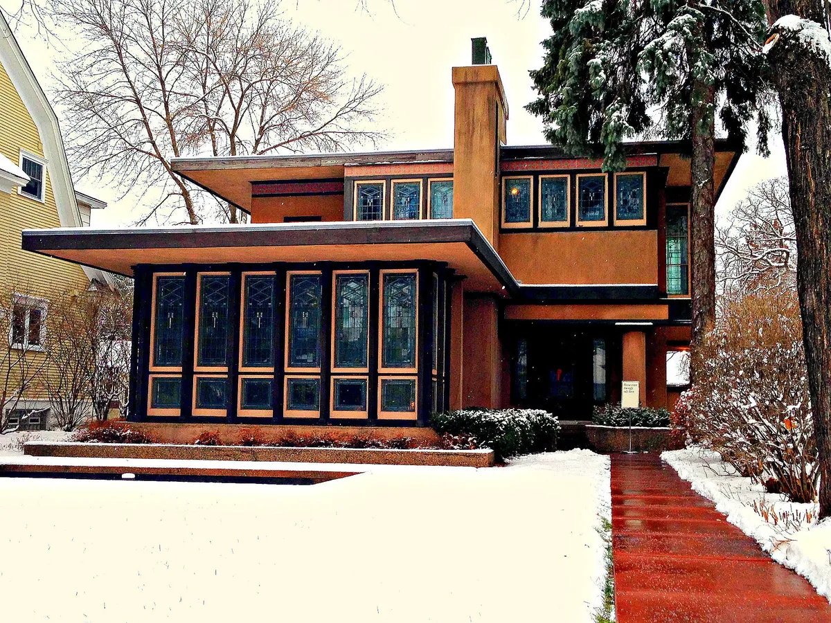 The Edna S. Purcell House in Minneapolis, Minnesota. Built in 1913 by architects Purcell, Feick and Elmslie in the Prairie School style.