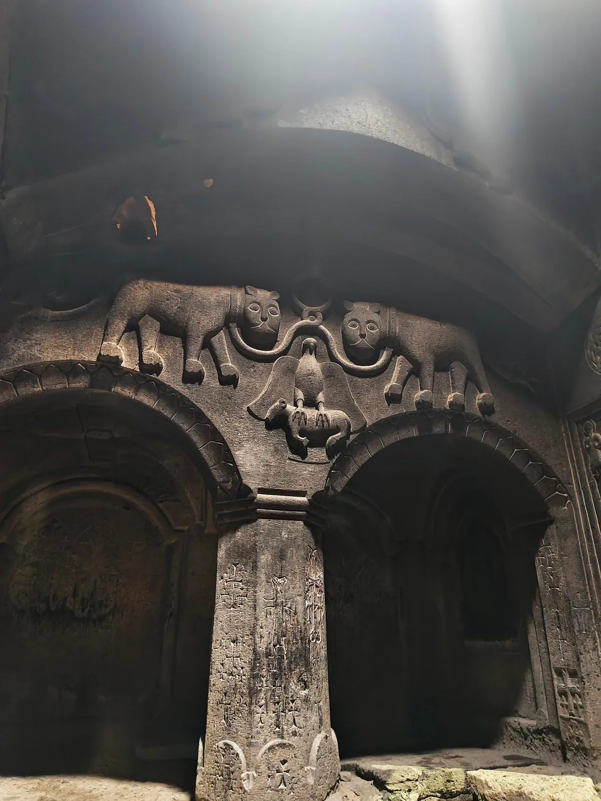 Geghard Monastery, partially carved into the rock. Armenia.