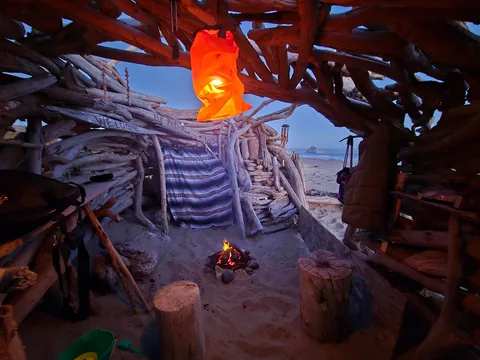 The Crow's Nest, a drift wood fort built by me on a beach in Central California