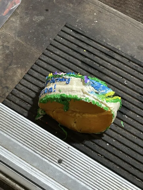 Spent an hour on my sister’s cake, and asked her to take it to the garage…