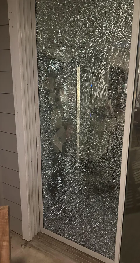 Came home from a two week vacation. No obvious signs of a ball, bullet, or dead bird.