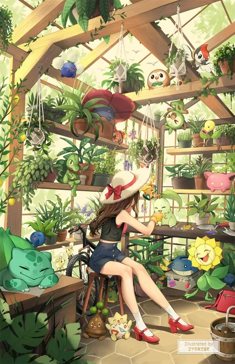 I drew a Pokemon filled greenhouse!