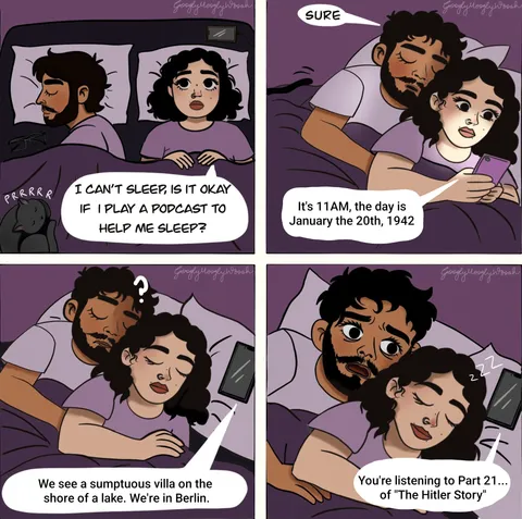 Falling asleep to descriptions of atrocities