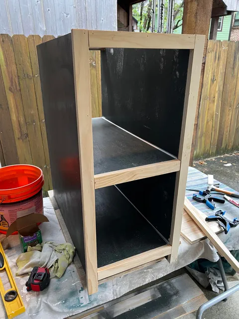First real furniture building project. Wanted a cabinet/bar in this small space under our basement stairs. Pretty happy with the results!