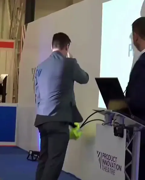 Body armor company demonstrates their stab protection on their CEO