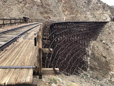 Abandoned train tracks in California... it was a 11 mile hike in a super cold windy desert but there were amazing tunnels and bridges everywhere it was definitely worth it to see what happens over time