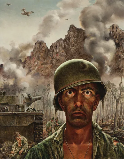 That Two-Thousand Yard Stare, Thomas Lea, oil on canvas, 1944