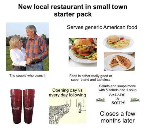 New local restaurant in small town starter pack