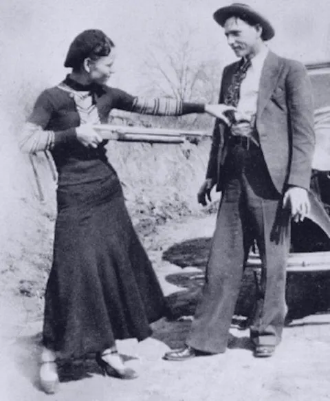 Photograph of Bonnie and Clyde found on a camera that was left behind at one of their crime scenes. 