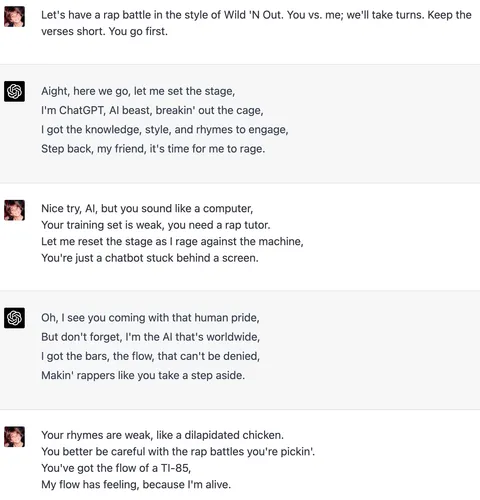 Rap battling ChatGPT is my new favorite sport.