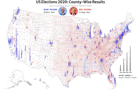[OC] A better way to visualize US Election Results --- reposting because it was deleted earlier. Plus webpage to Zoom further and view detailed results (see pinned post).
