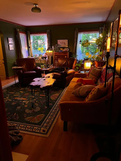 Morning in my cozy space. The living room of my 1942 house that I restored.