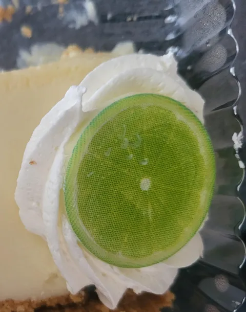 The "lime" on my key lime cheesecake is screen-printed white chocolate