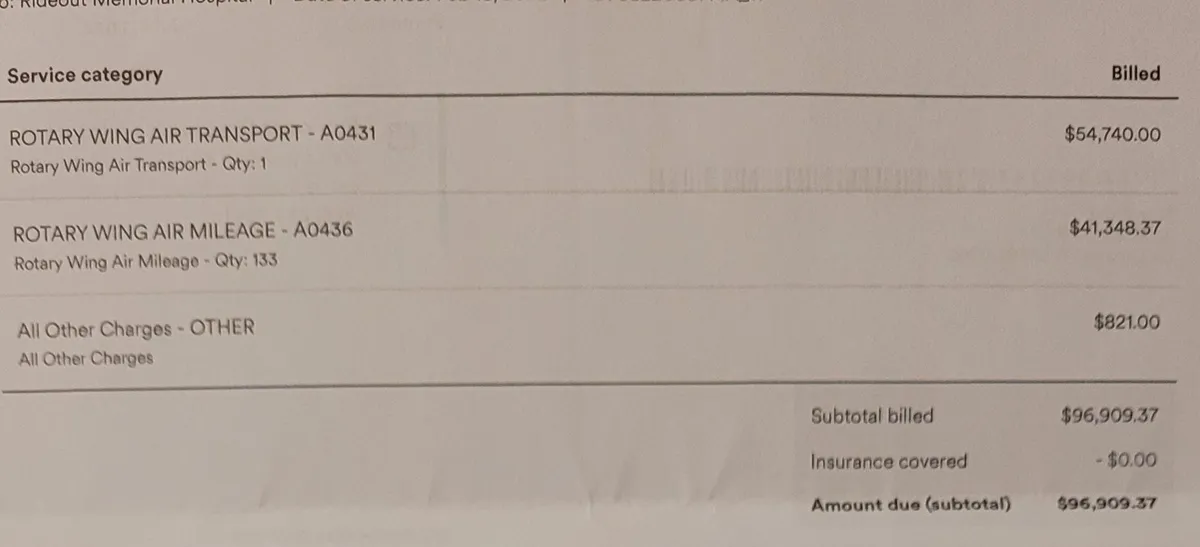 Helicopter ride to the hospital