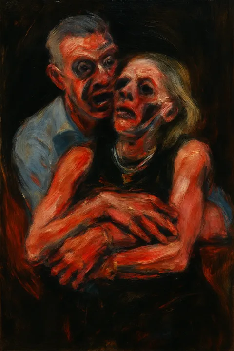 Asked ChatGPT to illustrate the most recent scandal, but in the style of Francis Bacon