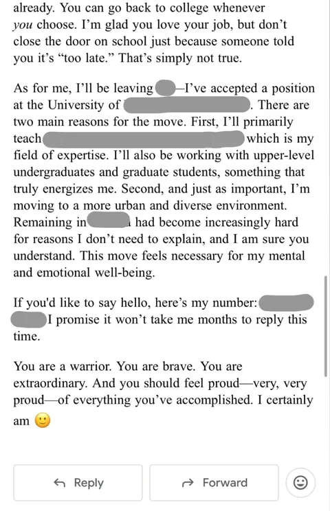 Professor gave me an A and it saved my life. 2.5 years later, I received this email from him.