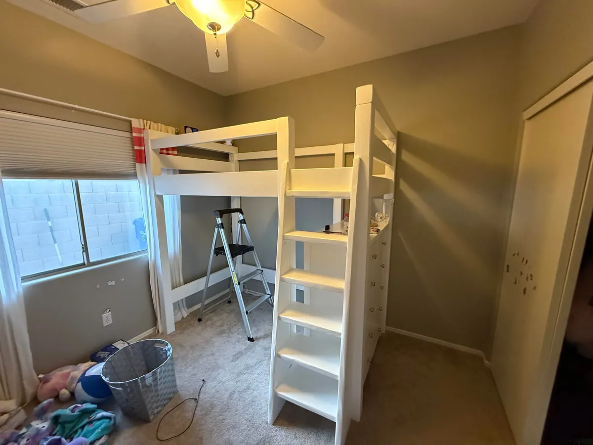 Built my daughter a new bed with a built in dresser and desk