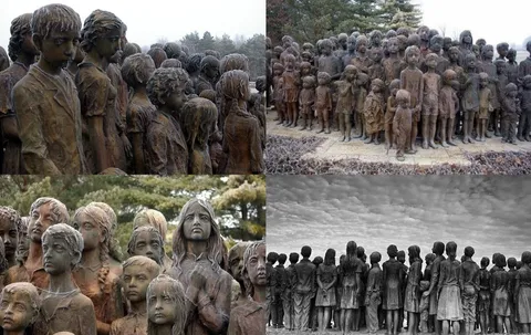 A monument of children murdured by Nazis in 1942 massacre of Lidice, Czech Republic. 88 children lost their lives, each statue represents one of them