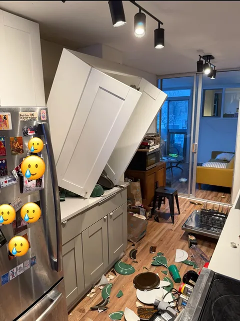 terrible way to find out the genius previous owners have never heard of a wall stud