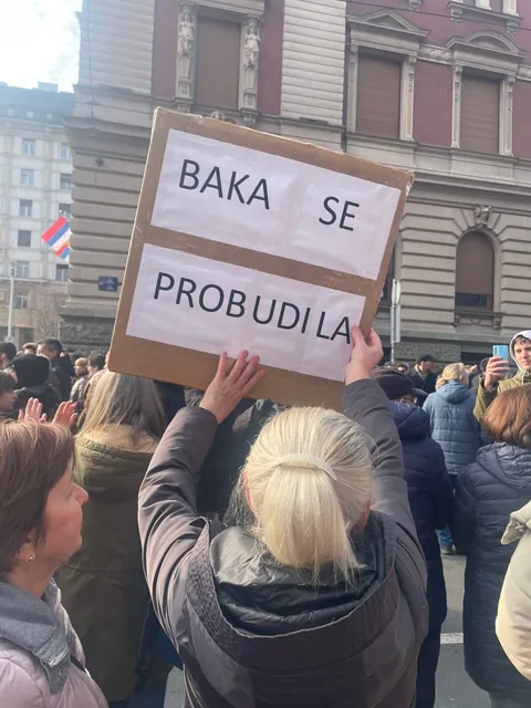 Pensioners gathered this morning in Belgrade to express support for students, with slogans such as "Granny has woken up"; "The boomers are with you"; and many other quirky lines
