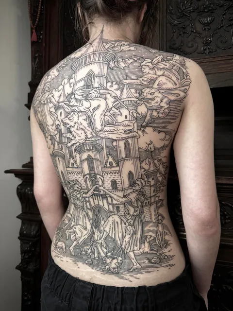 Back piece made by me (Ivan Zagusta) at Zaraza tattoo shop in Warsaw, Poland