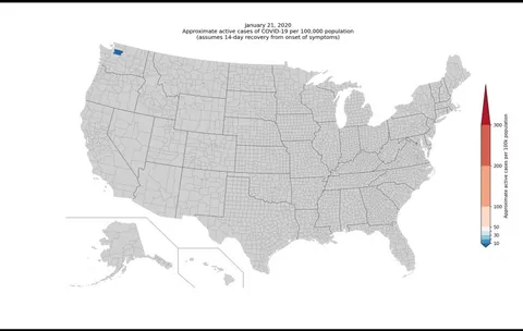 [OC] U.S. county-level map of approximate active cases of COVID-19 per 100k population