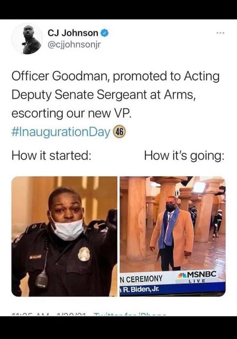 From Officer to Acting Deputy Senate Sergeant at Arms-congrats Officer Goodman for your prestigious promotion for your courageous act during the attack on the US Capitol Building.