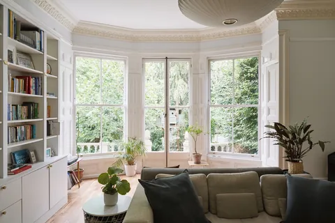 Huge bay windows in the living room of a late 19th-century Victorian villa, Bromley, Greater London, England [1600x1067]