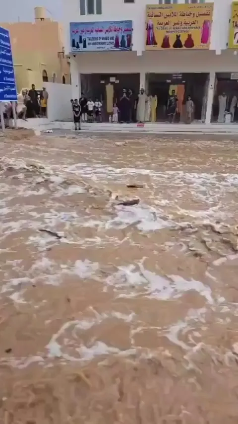 An attempt to save a cat from a flood in Nakhal, Oman