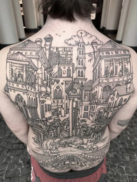 Back piece made by me (Ivan Zagusta) at Zaraza tattoo shop in Warsaw, Poland