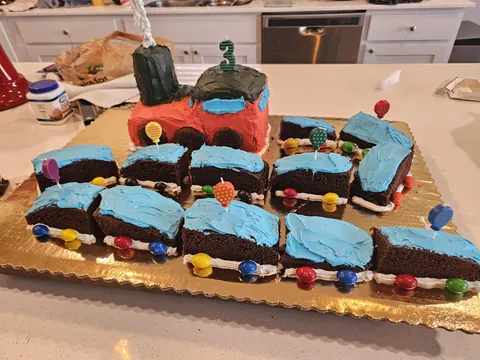 [homemade] (very amateur) train cake for my son's third birthday