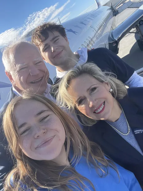 Tim Walz and his family after casting their votes for Kamala Harris in the election