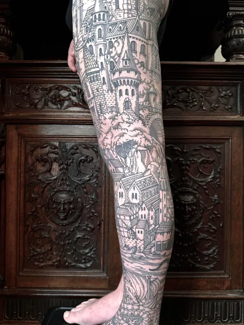 Full leg tattoo made by me (Ivan Zagusta) at Zaraza tattoo shop in Warsaw, Poland.