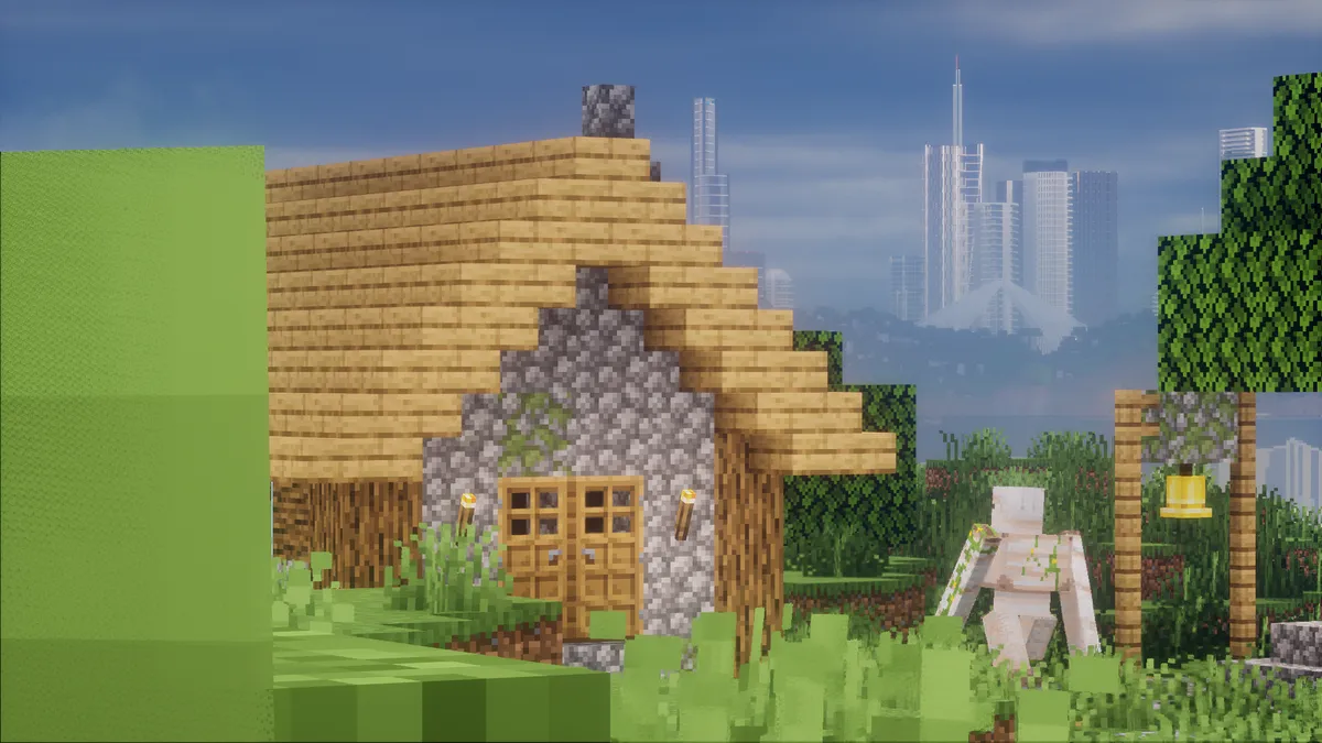 Distant horizons rendering a city 4km (250 chunks) away