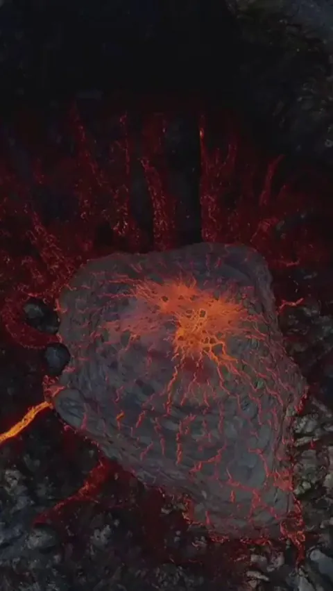 Top view of a volcanic eruption