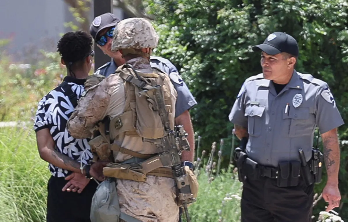 US Marines carry out first known detention of US citizen in Los Angeles (Marcos Leao, an Army veteran on his way to an office of the Department of Veterans Affairs)