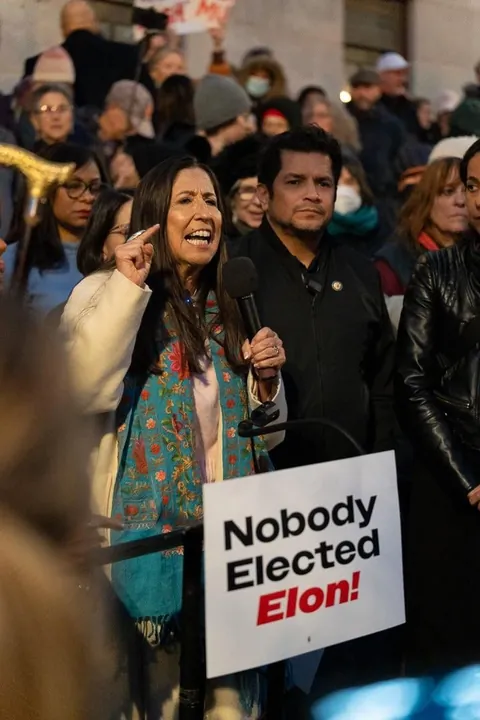 Democratic Lawmakers rally at Treasury Dept. against Musk and DOGE