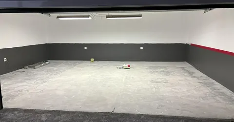 Garage Renovation White Gray Red Stripe