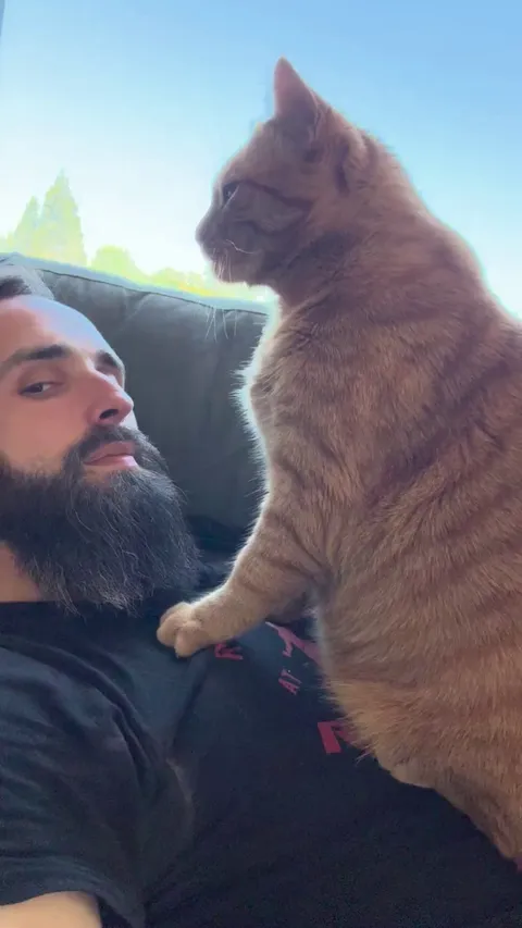 My big boi Cheddar grooms me like I’m one of his own