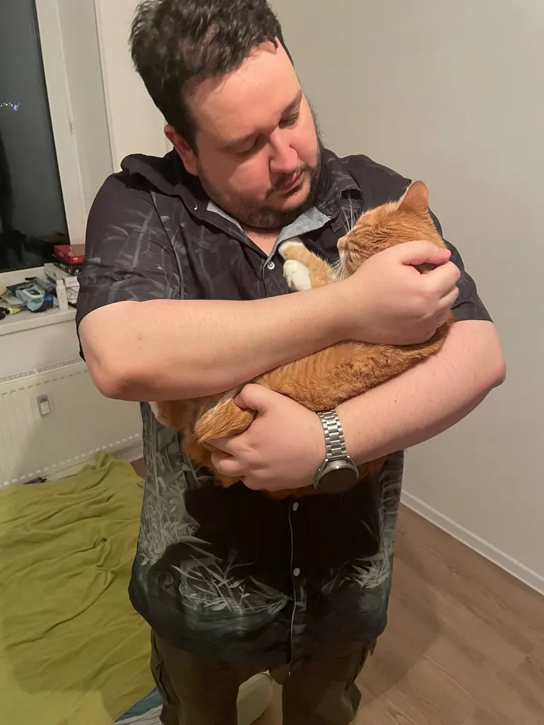 My dad picked him up off the street a week ago and now he lives with us