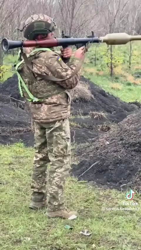 Ukrainian soldier training with RPG accidentally lands trickshot with bouncing warhead.