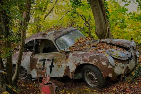 A vintage car graveyard in western Germany