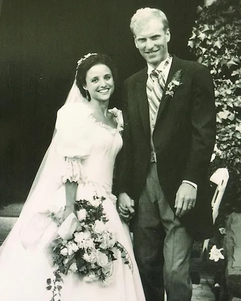 Julia Louis-Dreyfus and Brad Hall on their wedding day in 1987