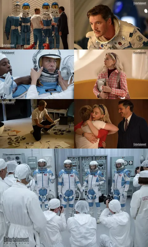 New images of ‘The Fantastic Four: First Steps’ starring Pedro Pascal, Vanessa Kirby, Ebon Moss-Bachrach and Joseph Quinn.