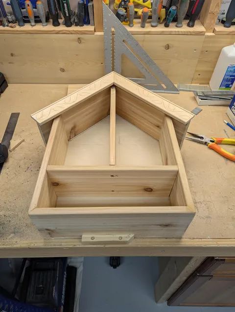 Built two Bee Boxes for solitary bees w/ lower pine cone nest compartment, as Xmas gifts for the gardeners' Mom &amp; MIL